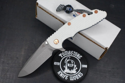 RARE Hinderer Spec Assembly XM-18 3.5” Spanto Battle Blue/Copper HDW / White G10