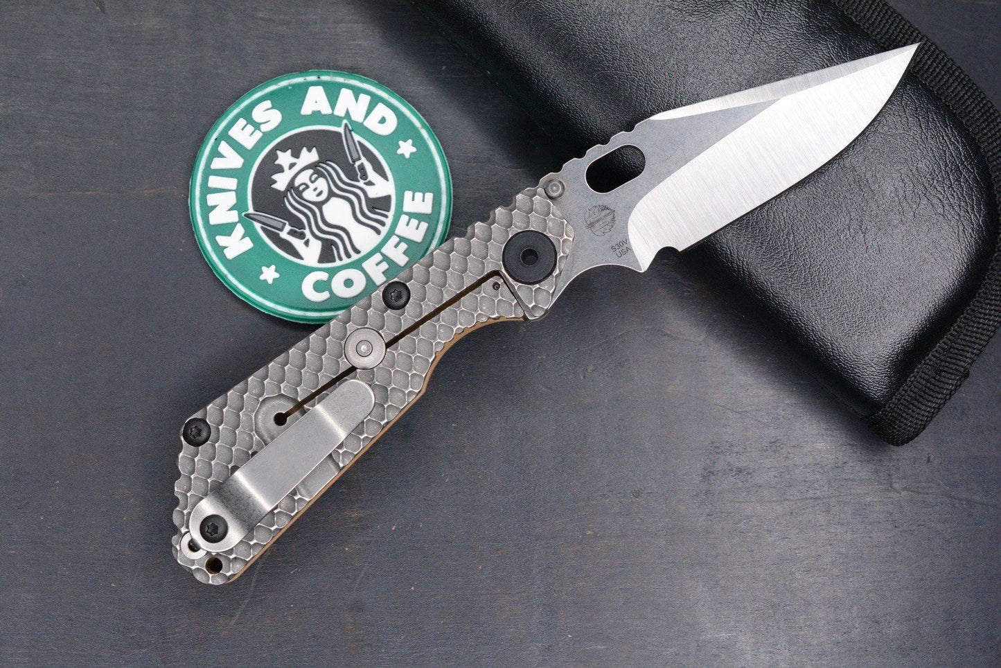 RARE Strider Custom Knives SNG DGG Coyote Tan Bowie w/ Leather Pouch & Patch