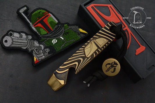NEW Mandalorian/ Boba Fett Pry Bar & Bottle Opener Engraved Brass w/ PDW Patch