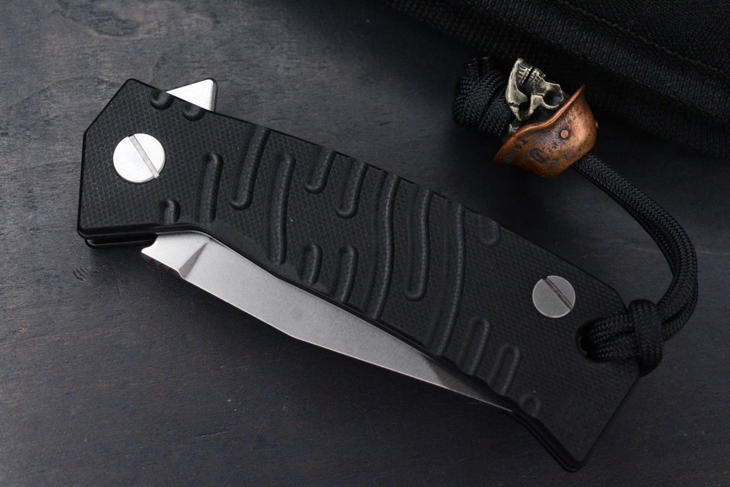NEW Custom Knife Factory Echo Um Milled G-10 Clip Point w/Skull Bead & TKW Patch