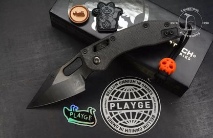 NEW Microtech Stitch-Manual Folder Shadow CF w/ Playge Patch & Bead