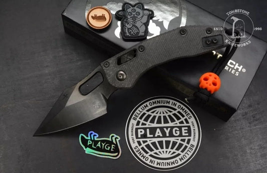 NEW Microtech Stitch-Manual Folder Shadow CF w/ Playge Patch & Bead