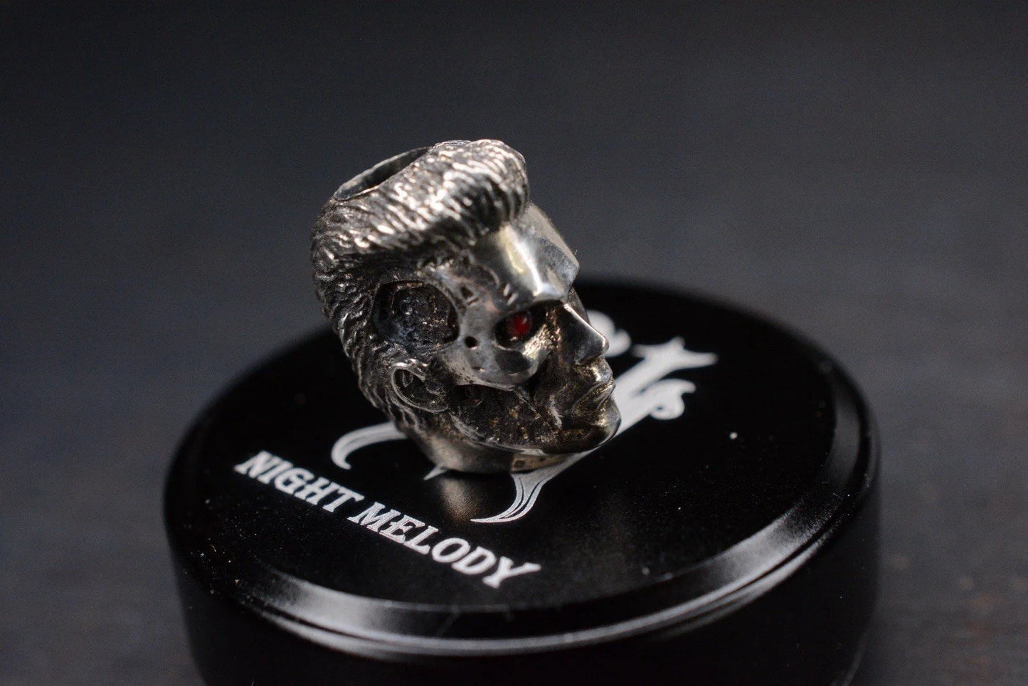 Custom Terminator T800 Sterling Silver Bead w/ Red Eye Insert Re Scoopy Loops