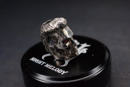 Custom Terminator T800 Sterling Silver Bead w/ Red Eye Insert Re Scoopy Loops