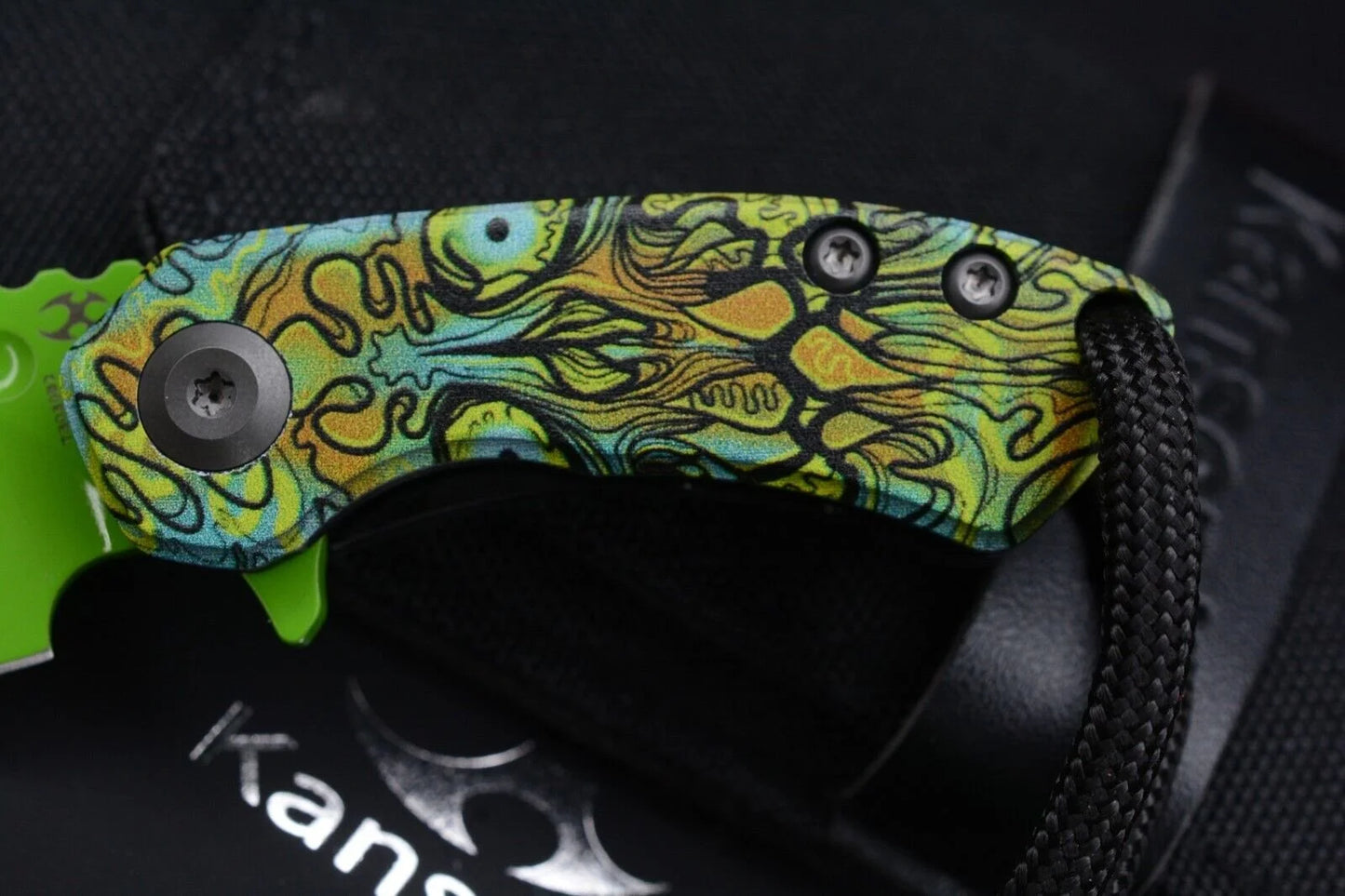 Koch x Kanscept Mini Korvid Undead G10 Green Blade w/ Koch Shamrock Bead & Patch