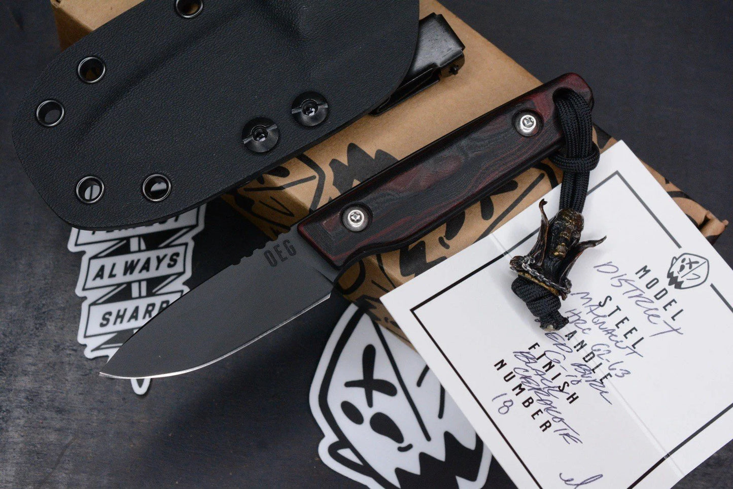 NEW OEGEDC District Fixie Red Burl G-10 Handle - Magnacut Blade w/ Spawn Bead