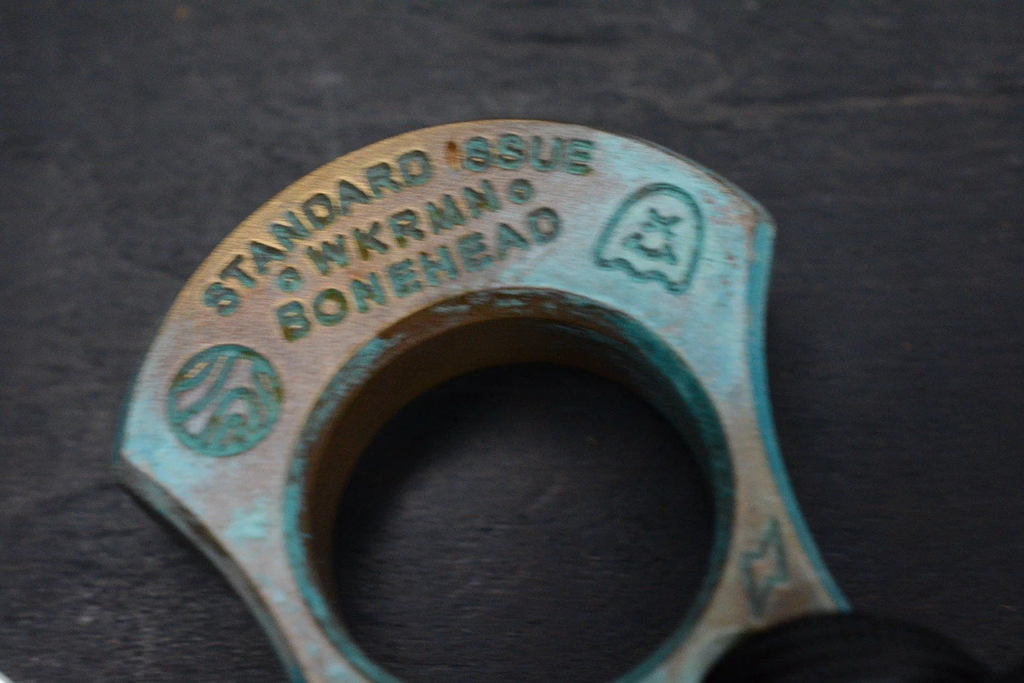 NEW Wkrmn Design Bonehead “Checkered” Turquoise Patina Brass w/ Skull Bead