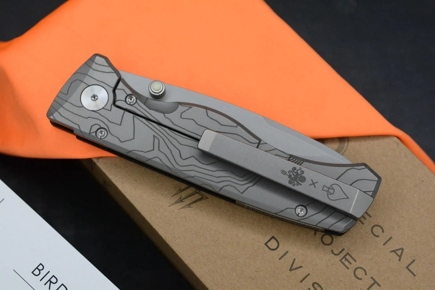 RARE NEW Prometheus x WOE Birdwatcher Topo Ti SPD ED - Black Micarta/ Magnacut