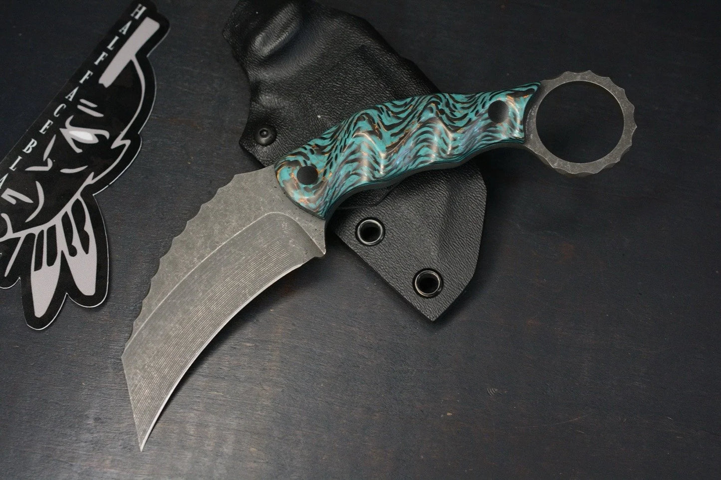 NEW Half Face Karambito Carbon w/ Teal Resin Texture Grip Terminal List  1/1