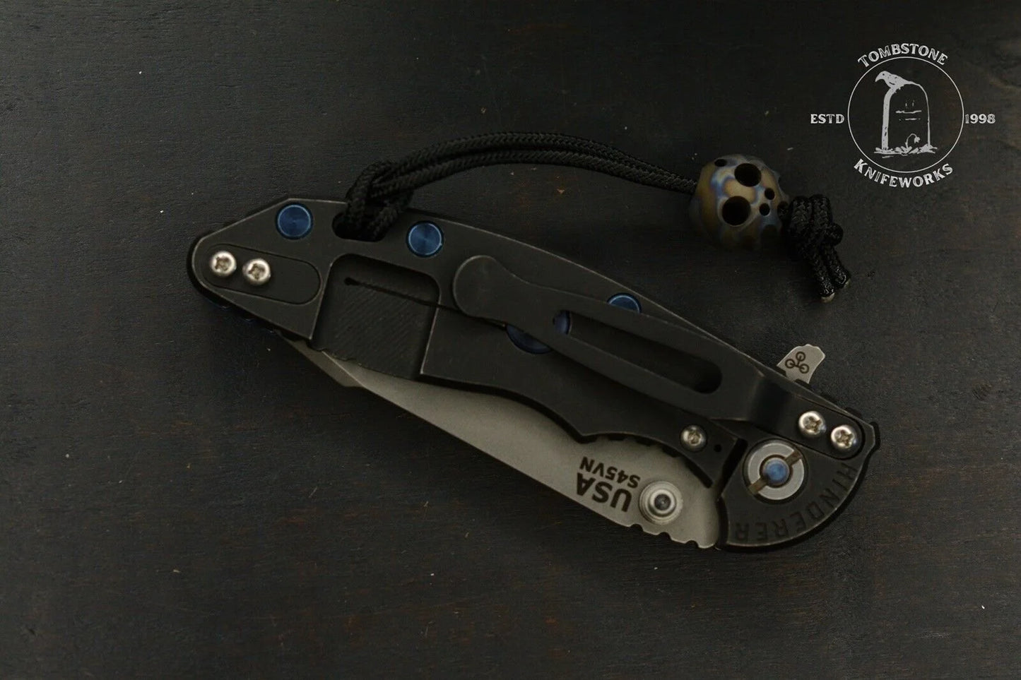NEW Hinderer XM-18 Harpoon Tanto Blue G-10 Black Rear Scale w/ Blue Custom Hdw