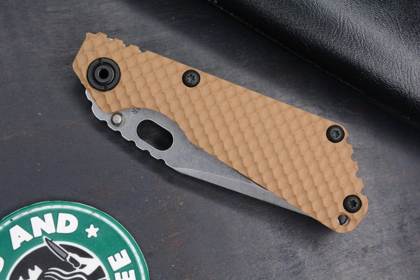 RARE Strider Custom Knives SNG DGG Coyote Tan Bowie w/ Leather Pouch & Patch
