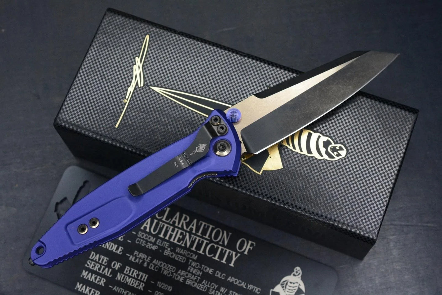 CUSTOM Marfione Socom Elite Warcom 204P Hand Ground Purple Ano / Stingray Inlay