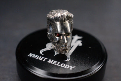 Custom Terminator T800 Sterling Silver Bead w/ Red Eye Insert Re Scoopy Loops