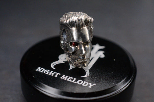 Custom Terminator T800 Sterling Silver Bead w/ Red Eye Insert Re Scoopy Loops