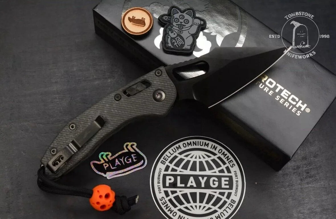 NEW Microtech Stitch-Manual Folder Shadow CF w/ Playge Patch & Bead