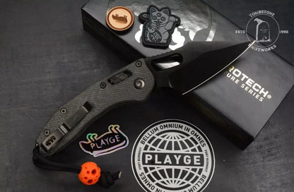 NEW Microtech Stitch-Manual Folder Shadow CF w/ Playge Patch & Bead