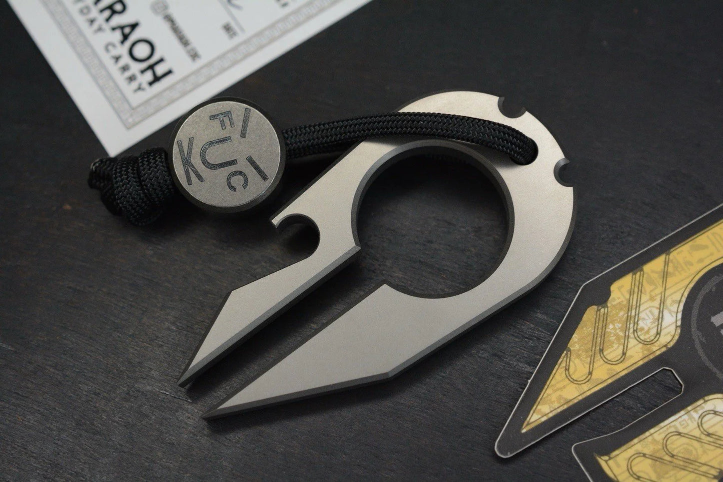 NEW Pharaoh EDC Spartan Arrowhead Ti Bottle Opener w/ TKW F**k Face Bead