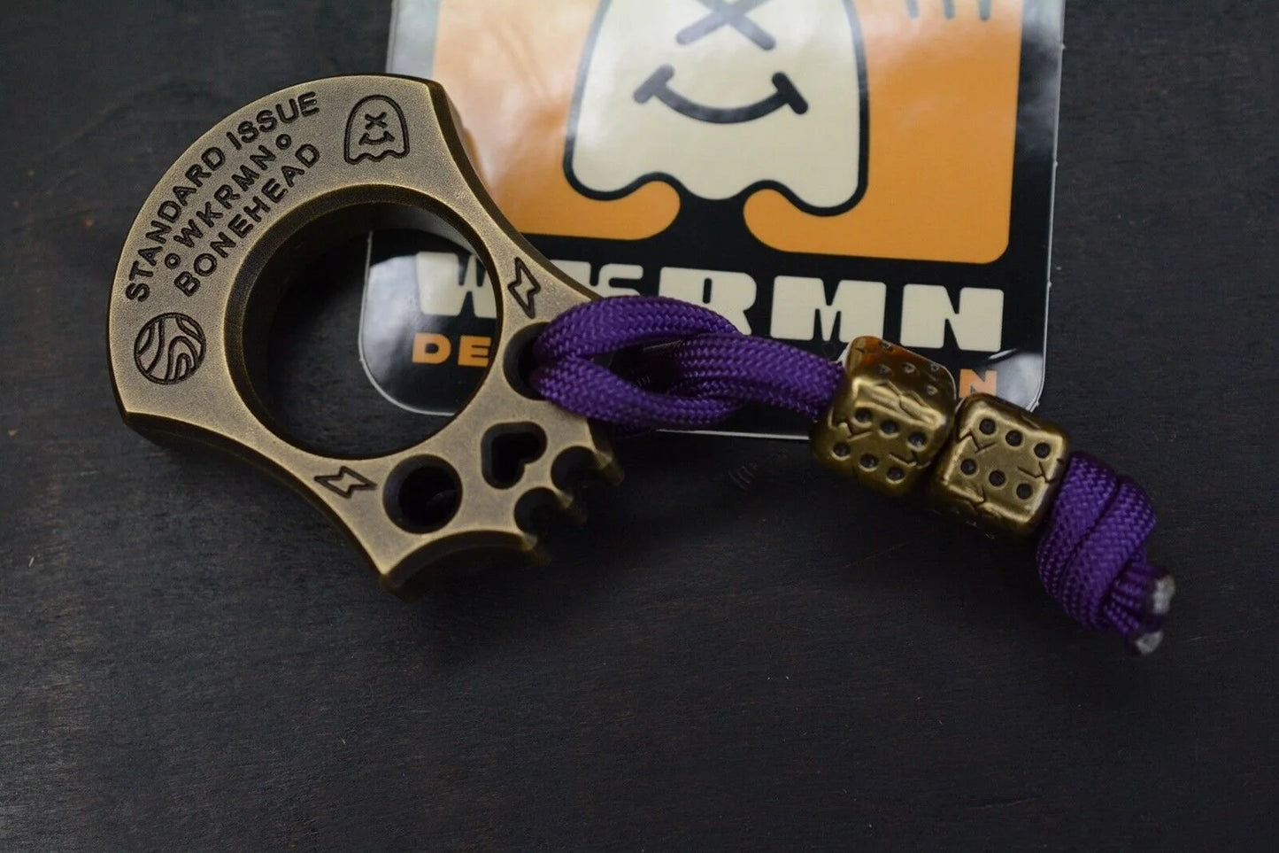 NEW Wkrmn Design Bonehead “Chaos” Brass Paperweight w/ Custom Brass Dice Beads