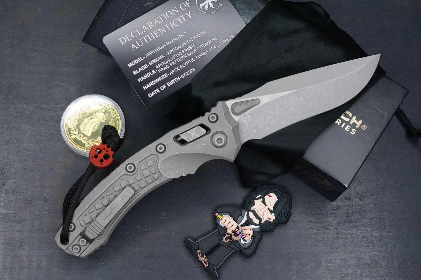 NEW Microtech Marfione Selects Amphibian Ti Handle Frag Pattern w/ Playge & COA