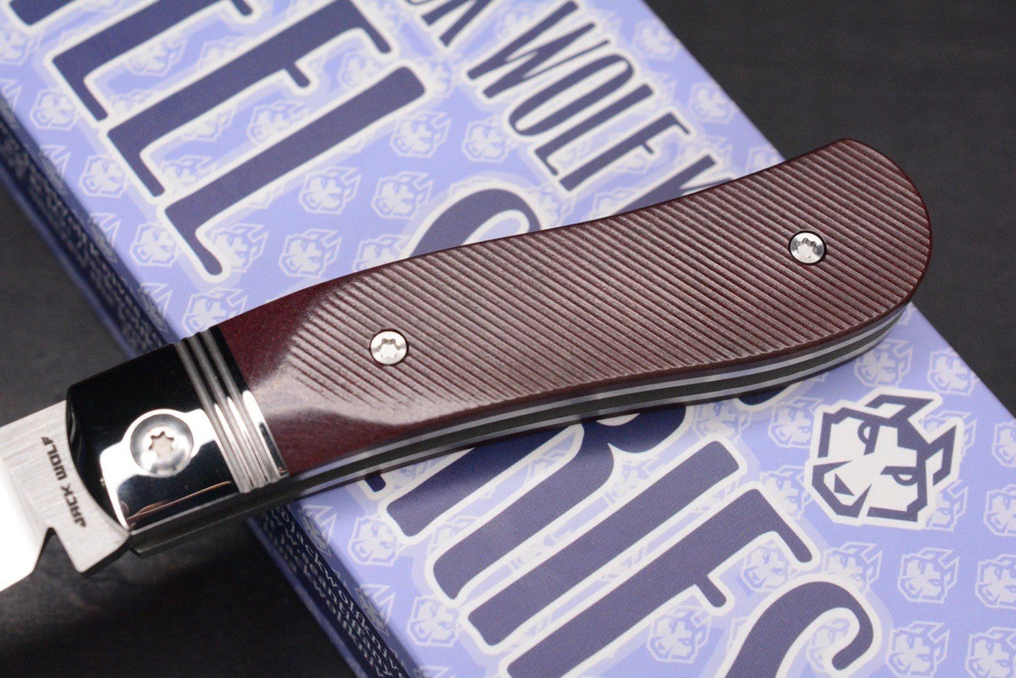 NEW Jack Wolf Knives K9 Jack Steel Series Redstone Richlite Sawcut, Satin 154CM