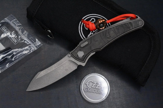 RARE G&G Hawk Talon M390 Ti Carbon Inlay Black Dunes w/ Bead & Ozzy Coin