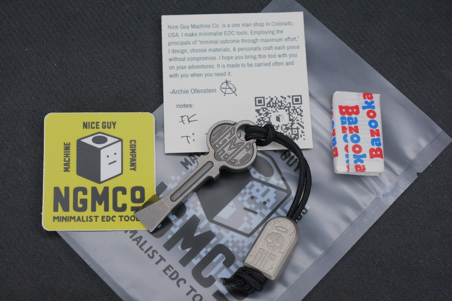 “Rare” Nice Guy Machine Company Fn+f Key Ti Pry Bar w/ SW Ti Tombstone Bead- WOW