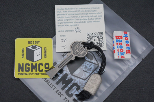 “Rare” Nice Guy Machine Company Fn+f Key Ti Pry Bar w/ SW Ti Tombstone Bead- WOW