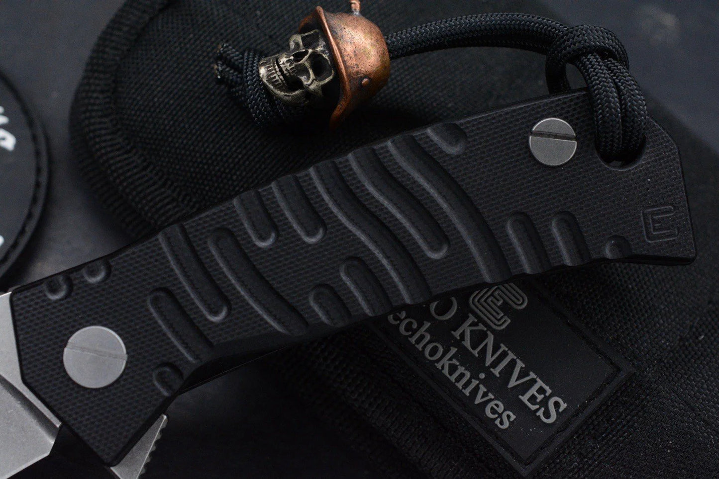 NEW Custom Knife Factory Echo Um Milled G-10 Clip Point w/Skull Bead & TKW Patch