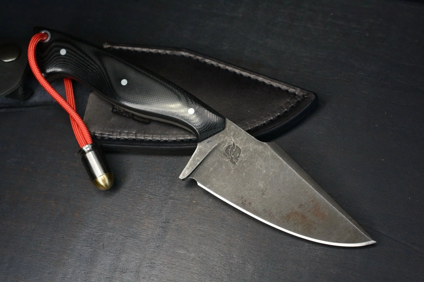 Custom Crimson Tactical Reaper Fixed Blade Dark Stonewash G-10 w/ Bullet Bead